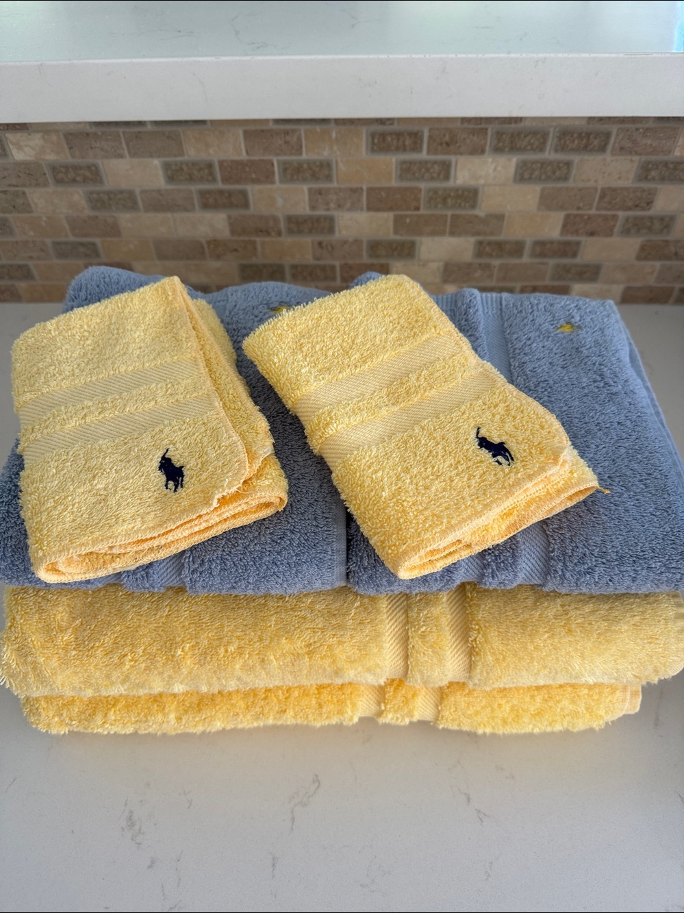 Polo by Ralph Lauren Yellow & Blue Embroidered Cotton Towel Set of 2 NWOT